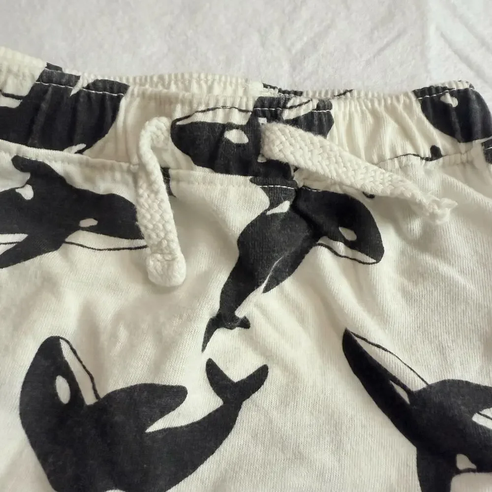 Old Navy Baby Shorts Shorties Black White Orca Whale Print 0-3 Months Boy Girl